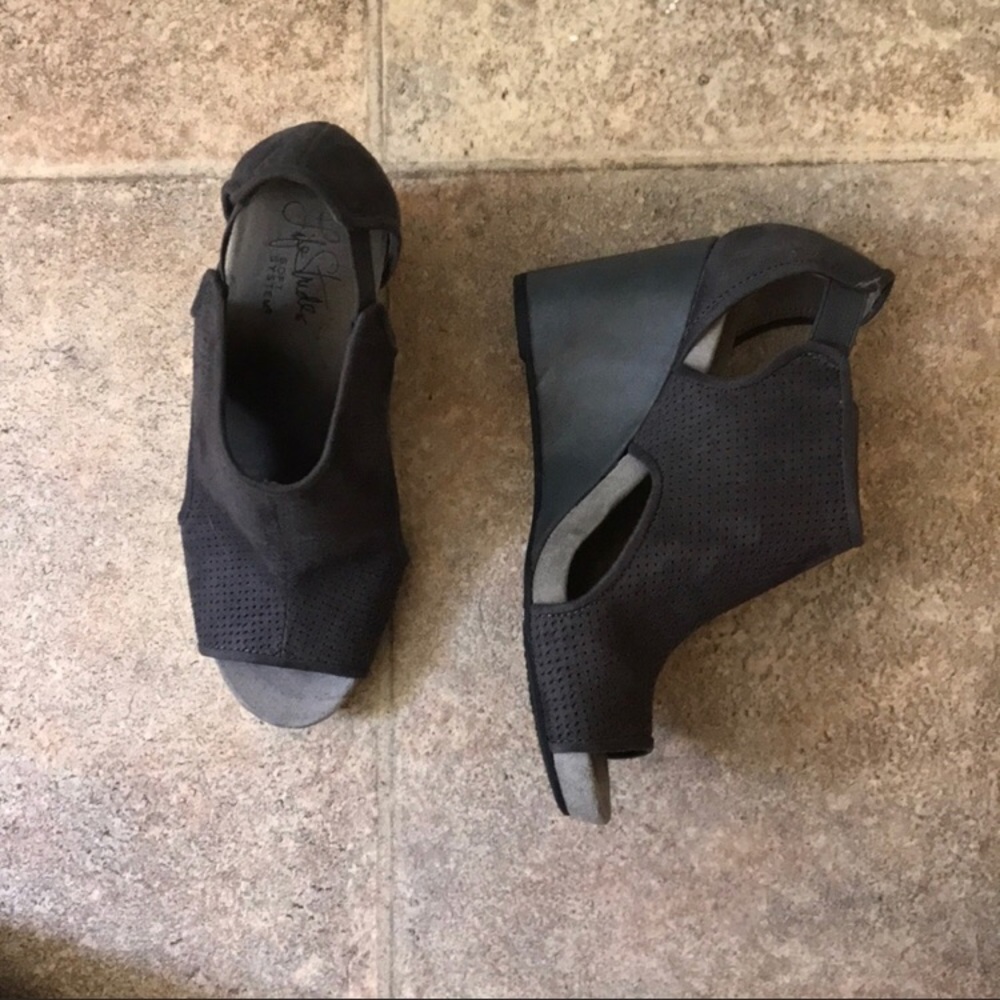 Life Stride Peep Toe Wedge Booties